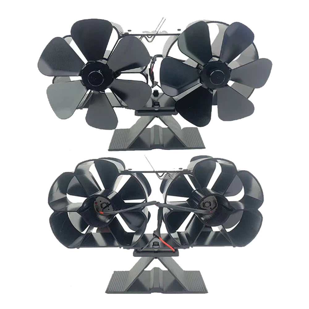 Two black and gray fans on a white background