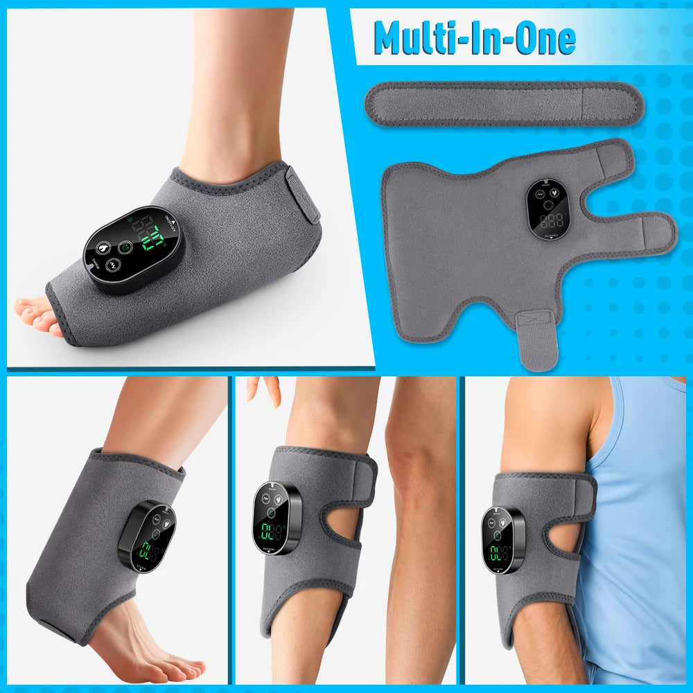 Multi-functional electronic device worn on various parts of the body with close-up details.