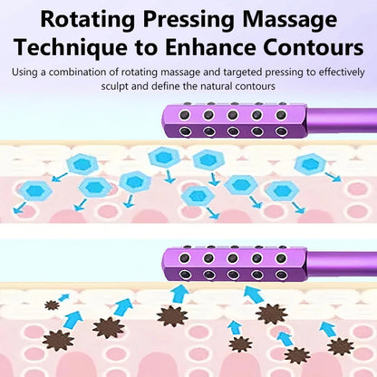 Illustration of a purple massage tool with text explaining a rotating pressing massage technique.