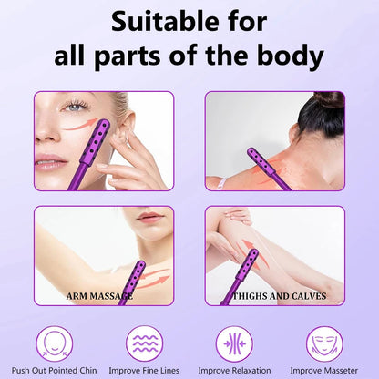 Product being used on various parts of the body with text indicating its suitability for all body areas.