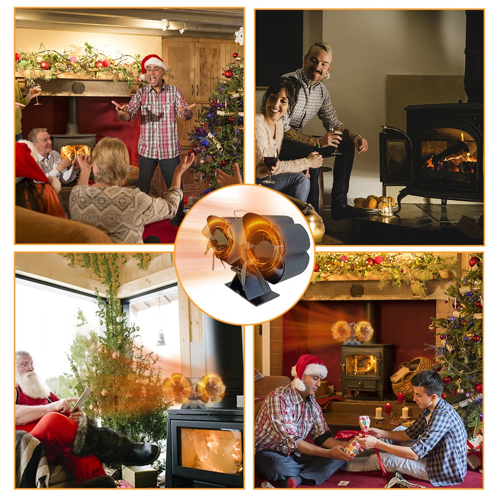 Collage of people celebrating Christmas with a focus on a fire pit.