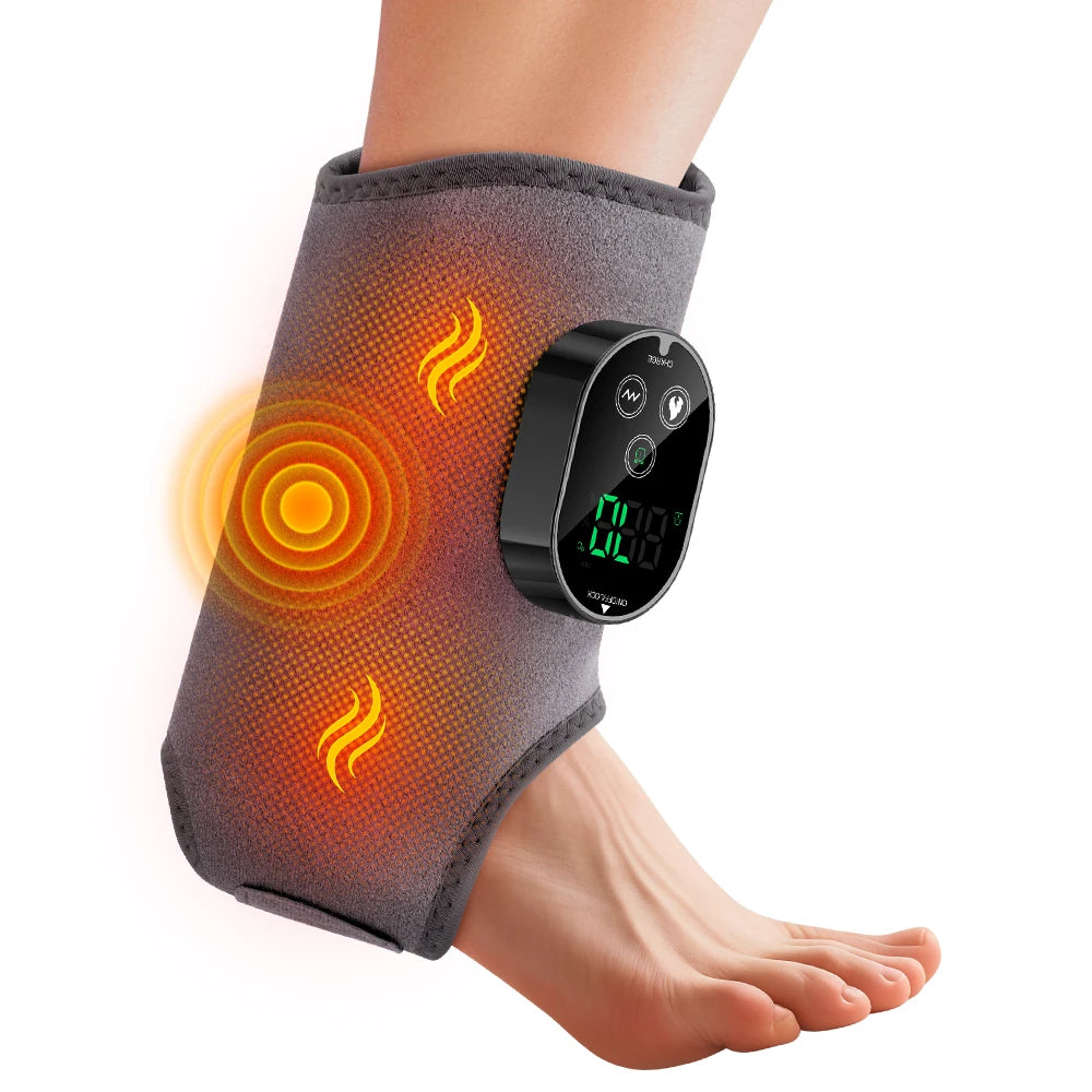 Heated ankle brace with digital display on a white background