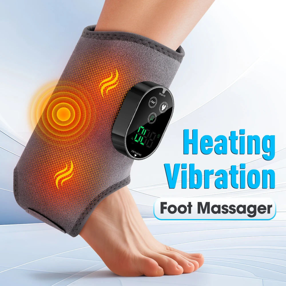 Heating and vibration foot massager on a foot with glowing effects